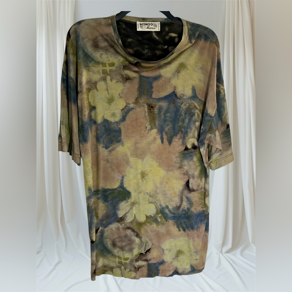 Men's MONDO DI MARCO Floral Printed SS T-Shirt Sz Large Olive/Beige